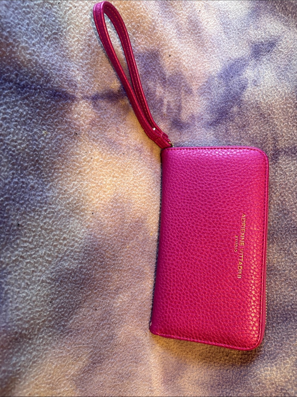 Adrienne Vittadini Fuchsia Pebbled Leather Wristlet Clutch with charger